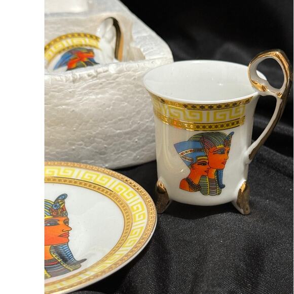 Fine Porcelain - Egyptian Themed - Cups & Saucers - 12 Pieces - Picture 4 of 8